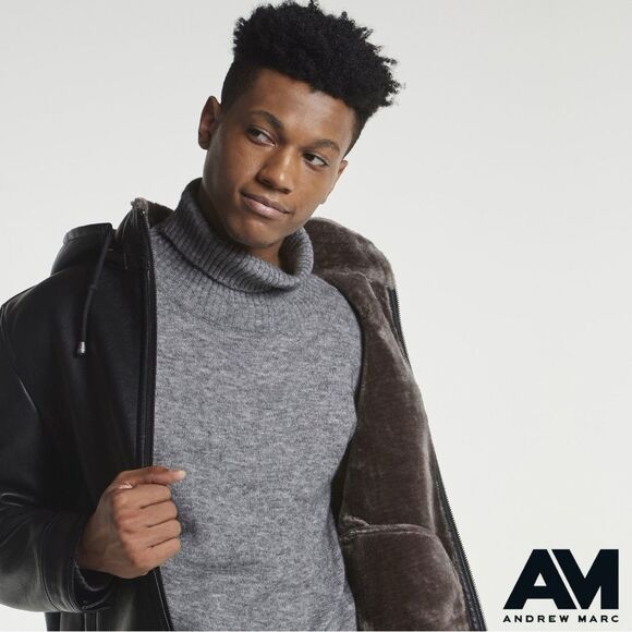 Andrew Marc **NWT**  Men's Jutland Faux Shearling-Lined Moto Jacket in Black - Picture 3 of 10